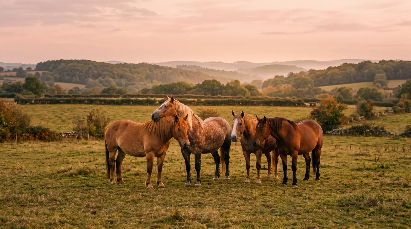 Les chevaux du Ferme équestre du Naudonnet en liberté, Dordogne